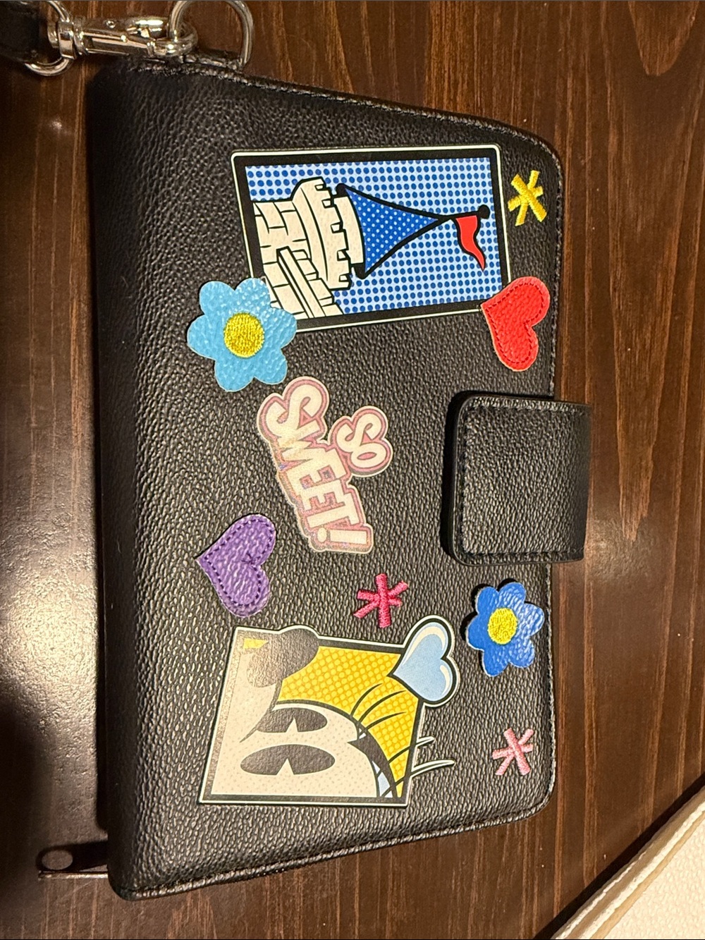 Disney Black Sticker Patch Wallet Clutch - Colorful Pop Art Accents